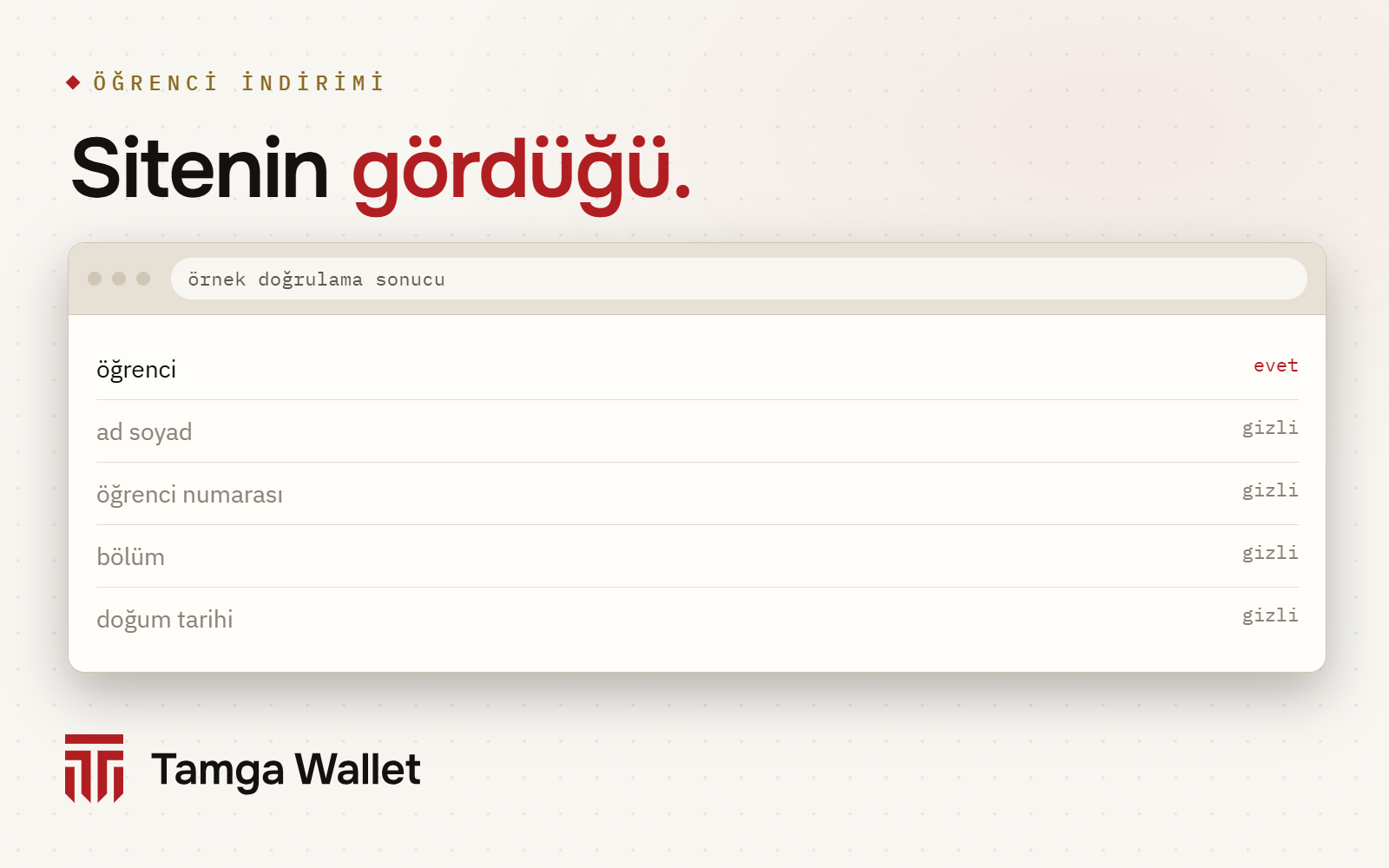 Sitenin gördüğü: öğrenci evet; ad, öğrenci numarası, bölüm ve doğum tarihi gizli