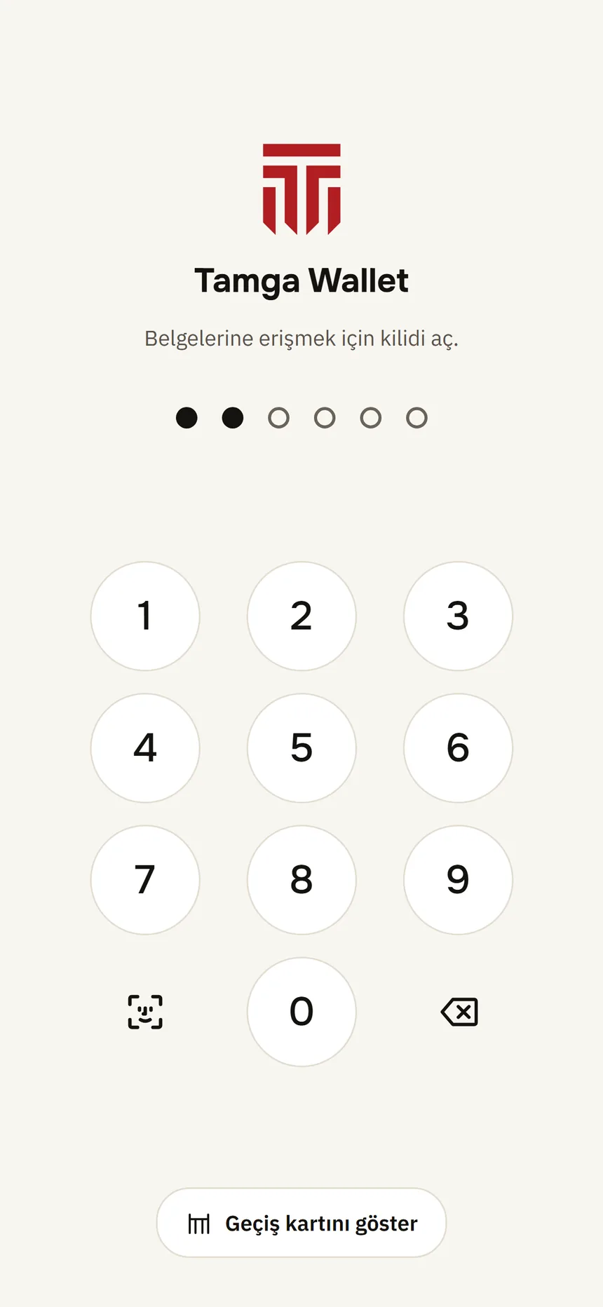 Kilit ekranı: 6 haneli PIN tuş takımı ve Face ID düğmesi.